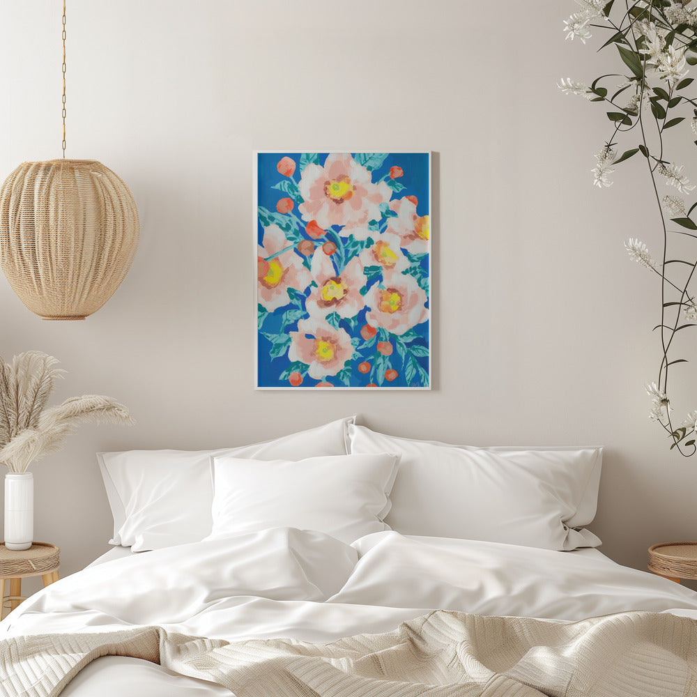 Cobalt Blue With Anemones - Stretched Canvas, Poster or Fine Art Print I Heart Wall Art