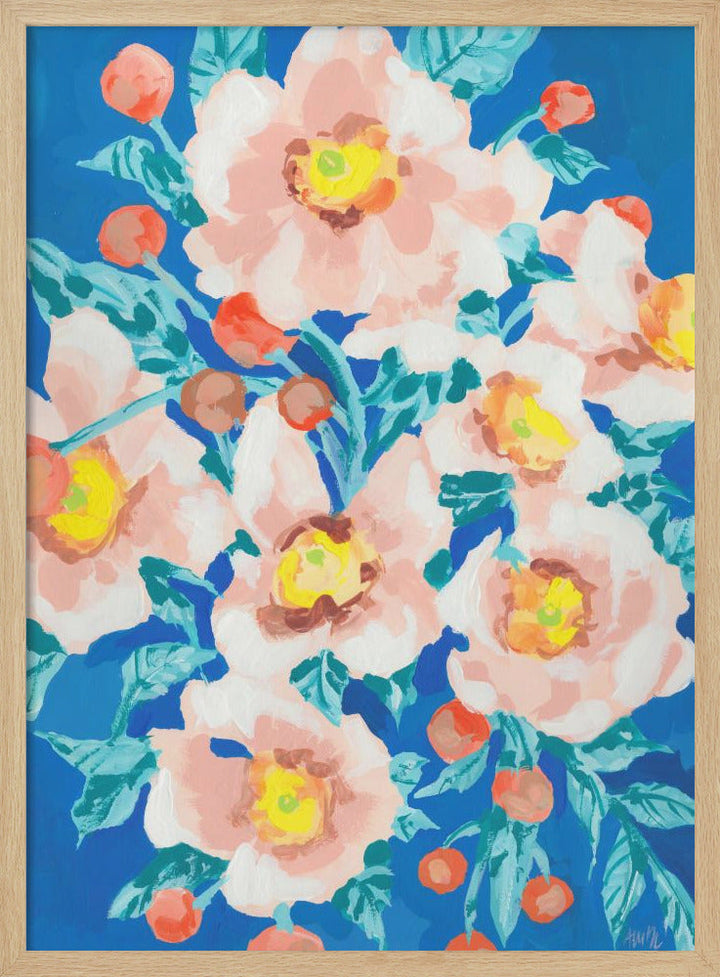 Cobalt Blue With Anemones - Stretched Canvas, Poster or Fine Art Print I Heart Wall Art