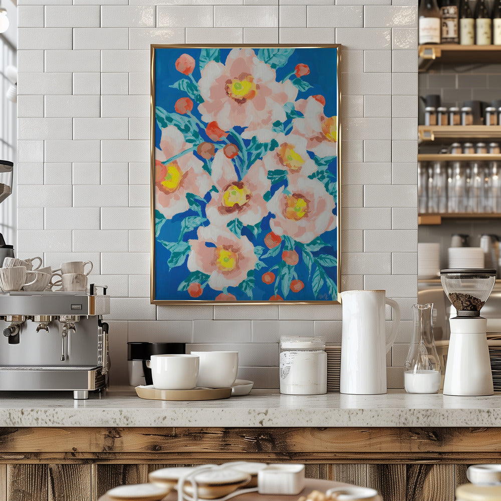 Cobalt Blue With Anemones - Stretched Canvas, Poster or Fine Art Print I Heart Wall Art
