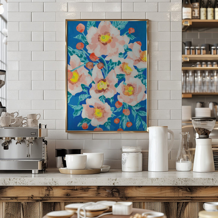 Cobalt Blue With Anemones - Stretched Canvas, Poster or Fine Art Print I Heart Wall Art