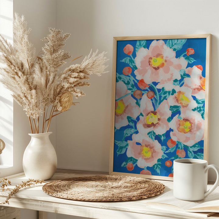 Cobalt Blue With Anemones - Stretched Canvas, Poster or Fine Art Print I Heart Wall Art