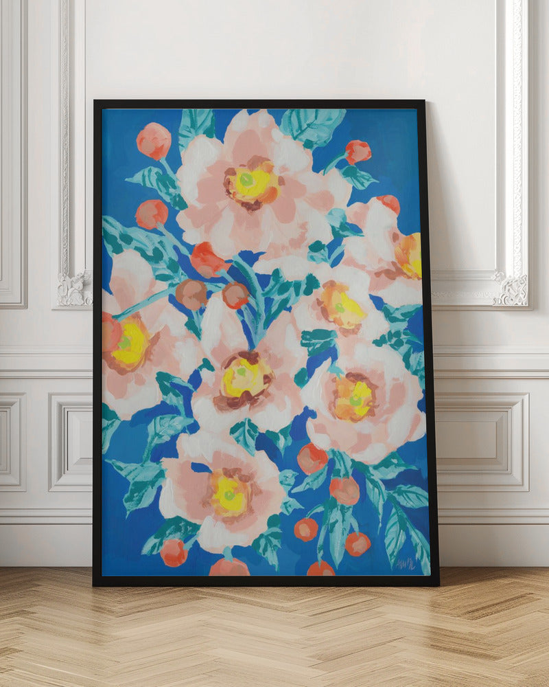 Cobalt Blue With Anemones - Stretched Canvas, Poster or Fine Art Print I Heart Wall Art