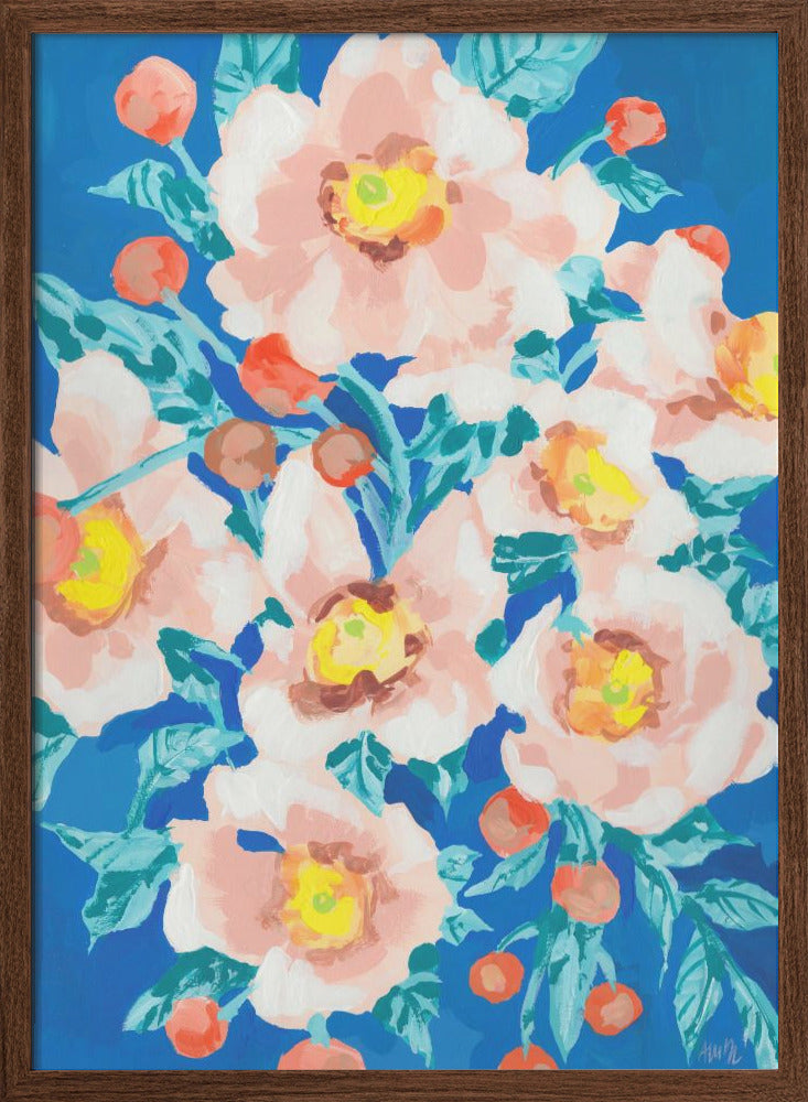 Cobalt Blue With Anemones - Stretched Canvas, Poster or Fine Art Print I Heart Wall Art