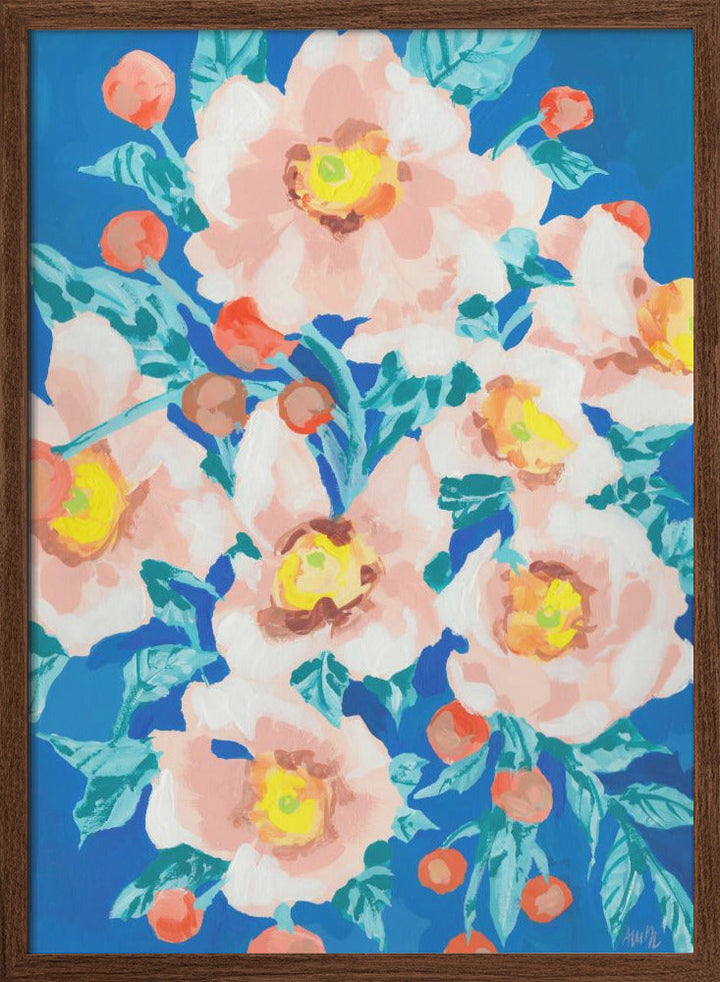 Cobalt Blue With Anemones - Stretched Canvas, Poster or Fine Art Print I Heart Wall Art