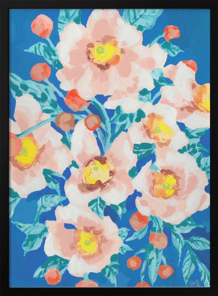 Cobalt Blue With Anemones - Stretched Canvas, Poster or Fine Art Print I Heart Wall Art