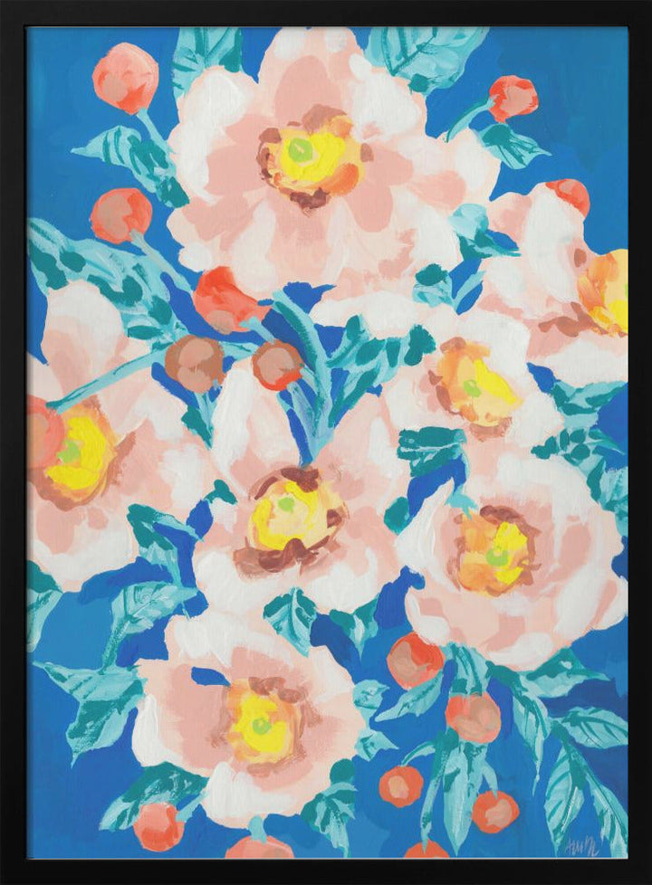 Cobalt Blue With Anemones - Stretched Canvas, Poster or Fine Art Print I Heart Wall Art