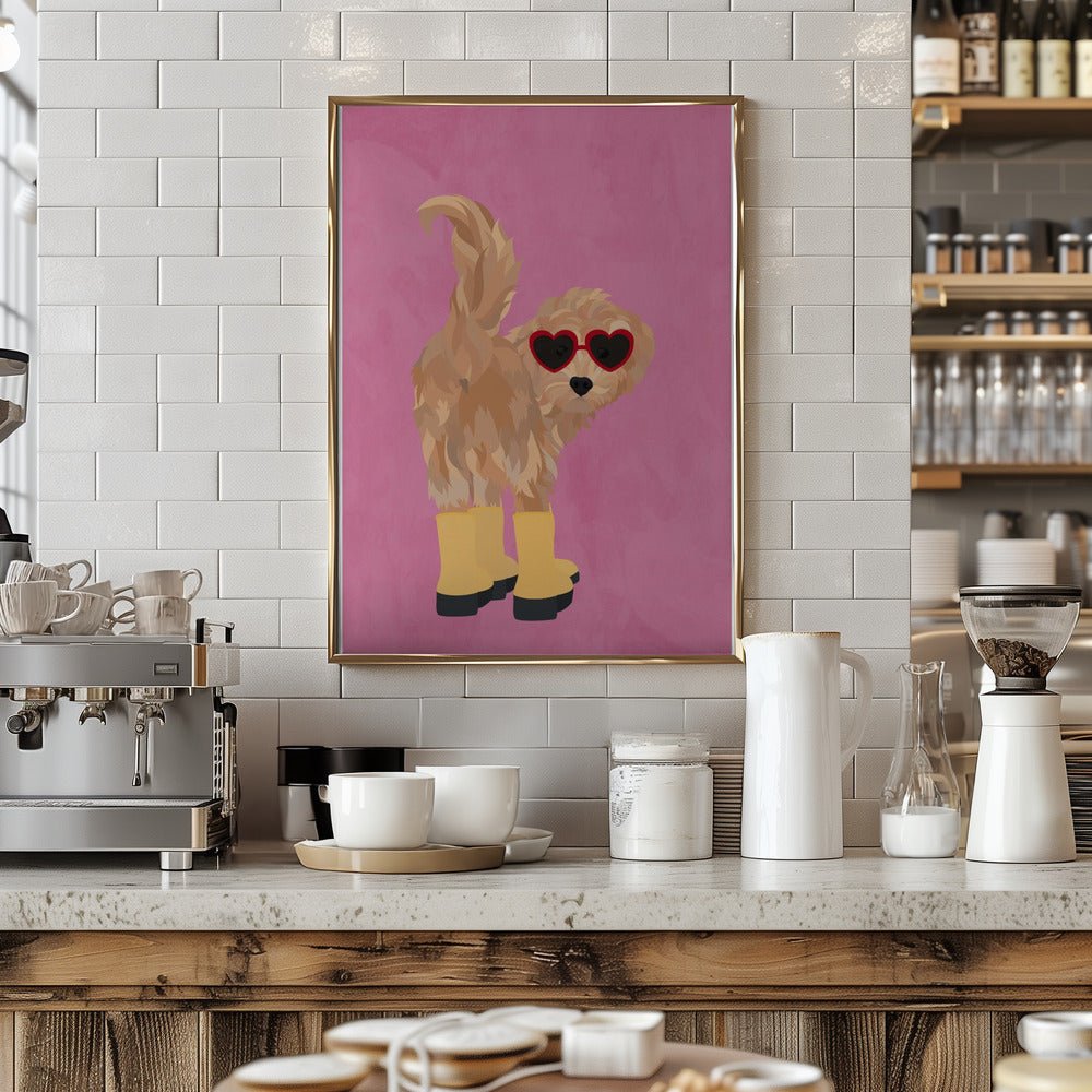 Cockapoo in wellies - Stretched Canvas, Poster or Fine Art Print - I Heart Wall Art - Poster Print, Canvas Print or Framed Art Print