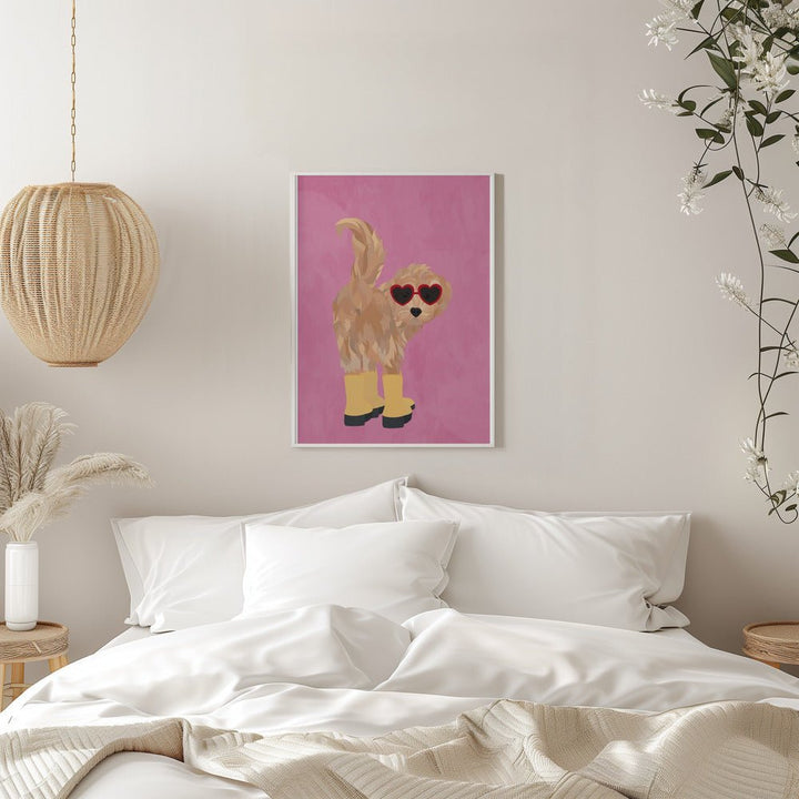 Cockapoo in wellies - Stretched Canvas, Poster or Fine Art Print - I Heart Wall Art - Poster Print, Canvas Print or Framed Art Print