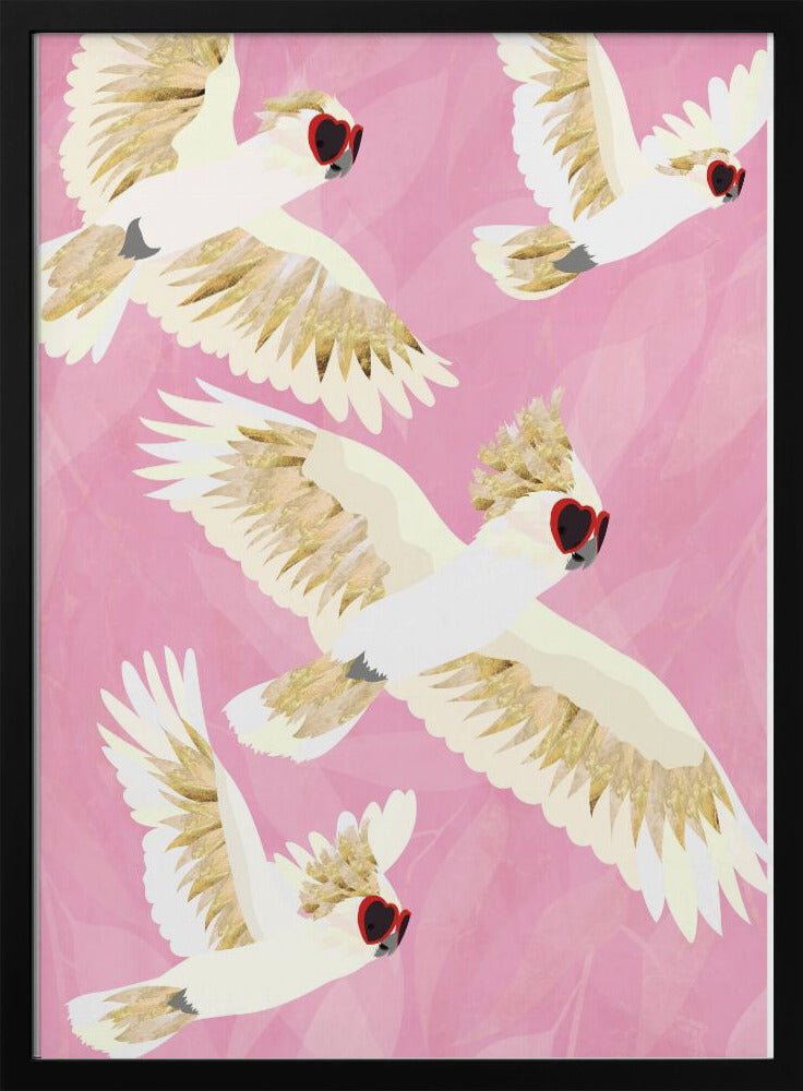 Cockatoos Flying Glasses - Stretched Canvas, Poster or Fine Art Print - I Heart Wall Art - Poster Print, Canvas Print or Framed Art Print