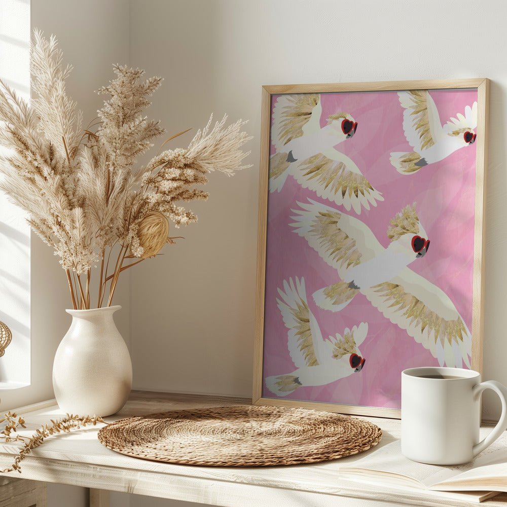 Cockatoos Flying Glasses - Stretched Canvas, Poster or Fine Art Print - I Heart Wall Art - Poster Print, Canvas Print or Framed Art Print