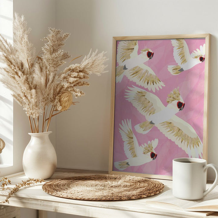 Cockatoos Flying Glasses - Stretched Canvas, Poster or Fine Art Print - I Heart Wall Art - Poster Print, Canvas Print or Framed Art Print