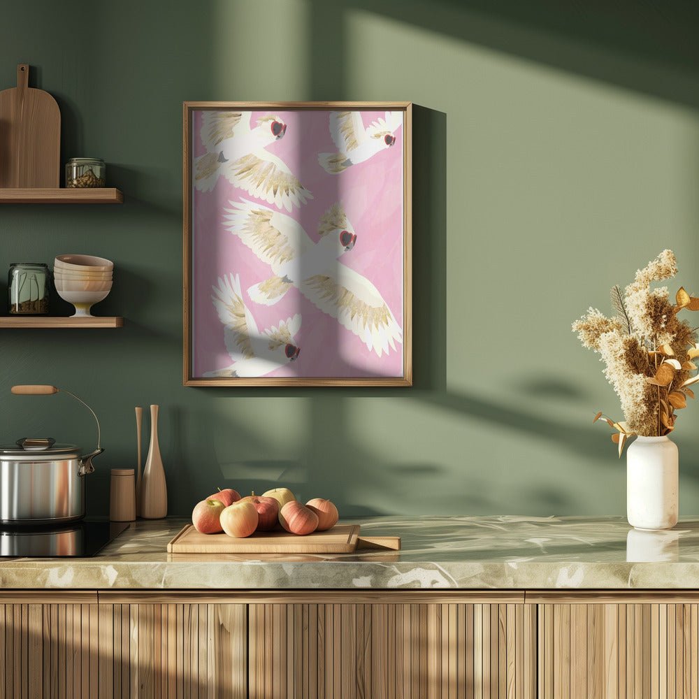 Cockatoos Flying Glasses - Stretched Canvas, Poster or Fine Art Print - I Heart Wall Art - Poster Print, Canvas Print or Framed Art Print