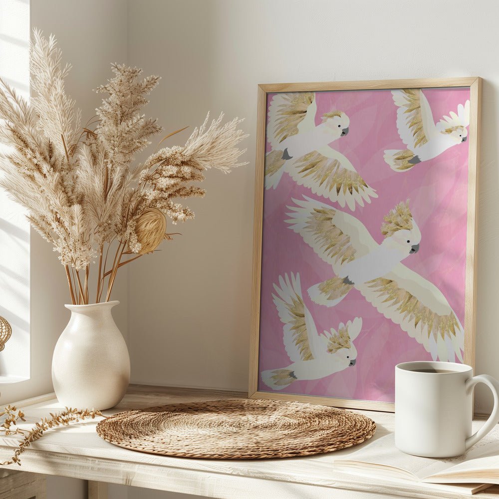 Cockatoos flying - Stretched Canvas, Poster or Fine Art Print - I Heart Wall Art - Poster Print, Canvas Print or Framed Art Print