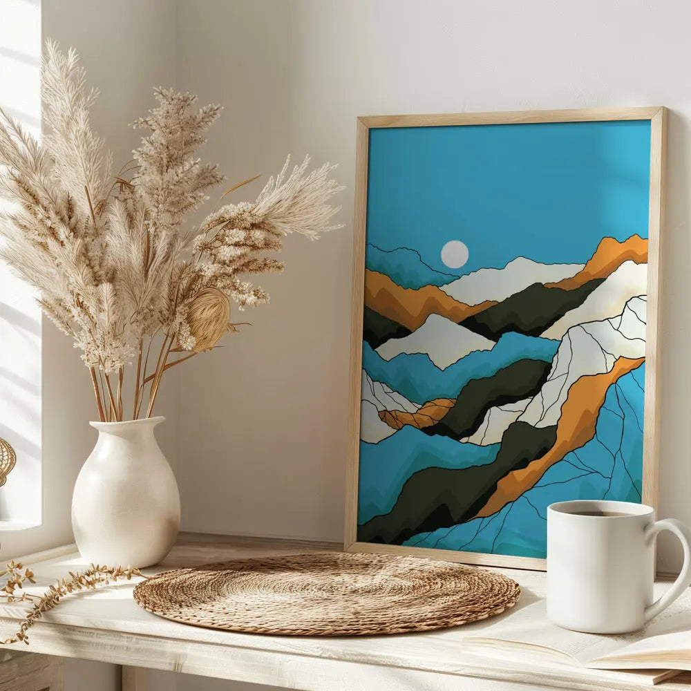 Cold Blue Mountains - Stretched Canvas, Poster or Fine Art Print I Heart Wall Art