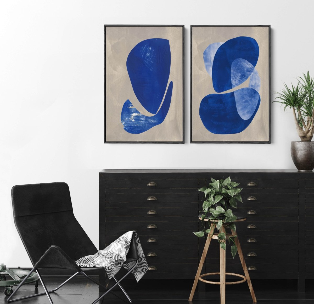 Cold Stone - Two Piece Geometric Blue Abstract Print Set - I Heart Wall Art - Poster Print, Canvas Print or Framed Art Print