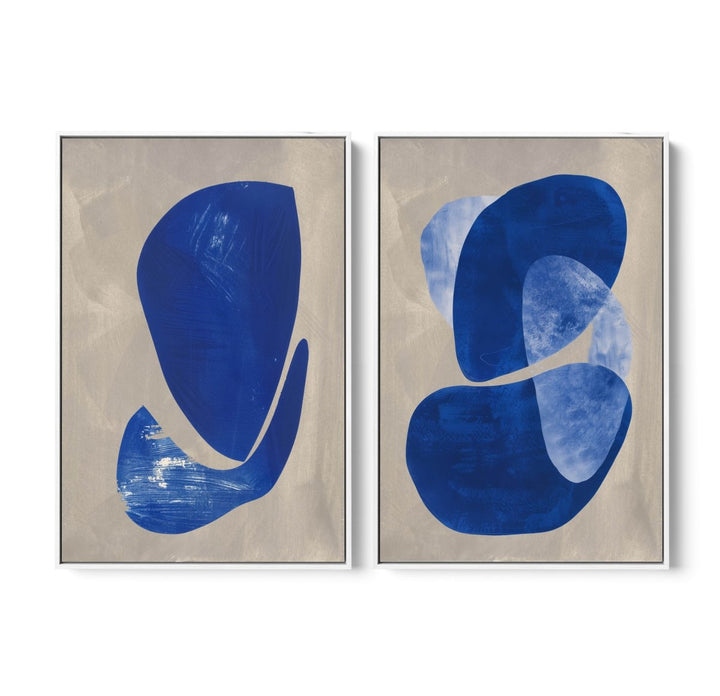 Cold Stone - Two Piece Geometric Blue Abstract Print Set - I Heart Wall Art - Poster Print, Canvas Print or Framed Art Print