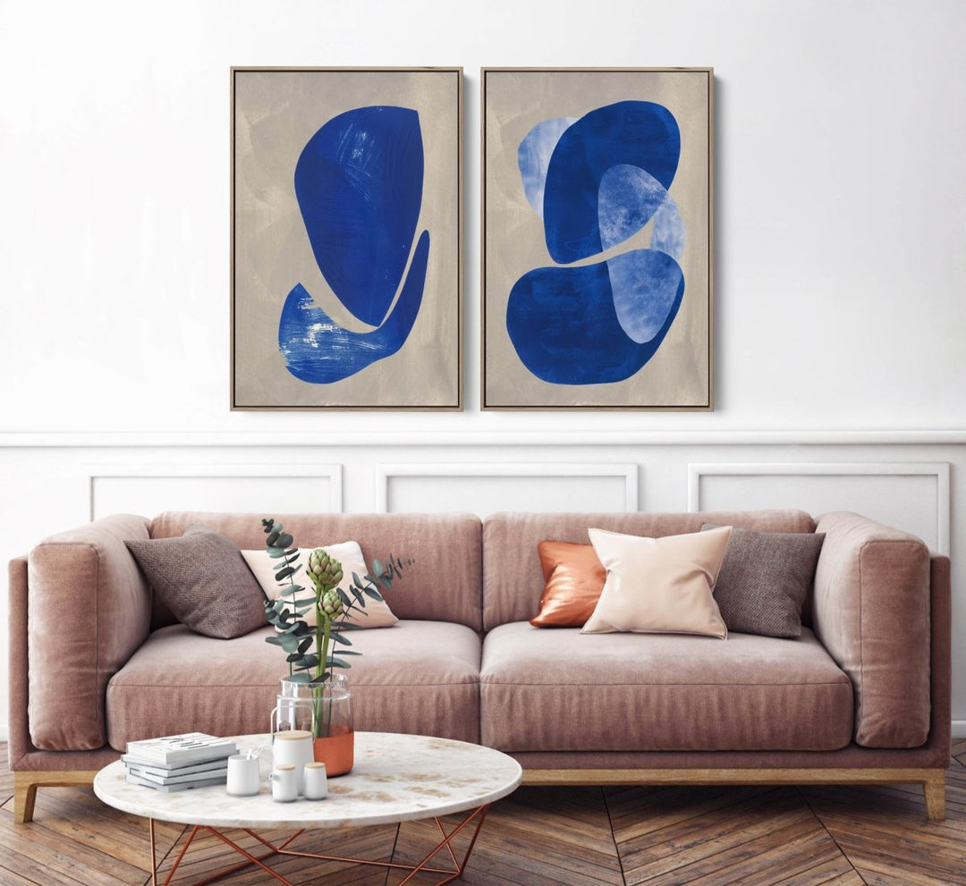 Cold Stone - Two Piece Geometric Blue Abstract Print Set - I Heart Wall Art - Poster Print, Canvas Print or Framed Art Print