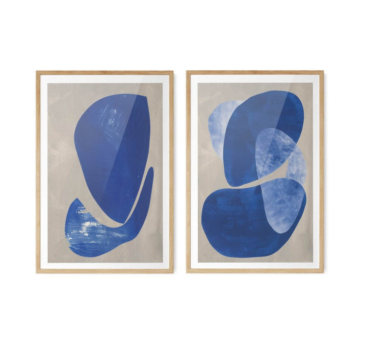 Cold Stone - Two Piece Geometric Blue Abstract Print Set - I Heart Wall Art - Poster Print, Canvas Print or Framed Art Print