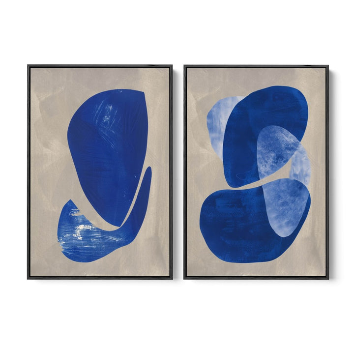 Cold Stone - Two Piece Geometric Blue Abstract Print Set - I Heart Wall Art - Poster Print, Canvas Print or Framed Art Print