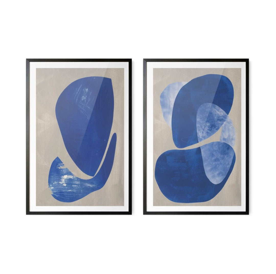 Cold Stone - Two Piece Geometric Blue Abstract Print Set - I Heart Wall Art - Poster Print, Canvas Print or Framed Art Print