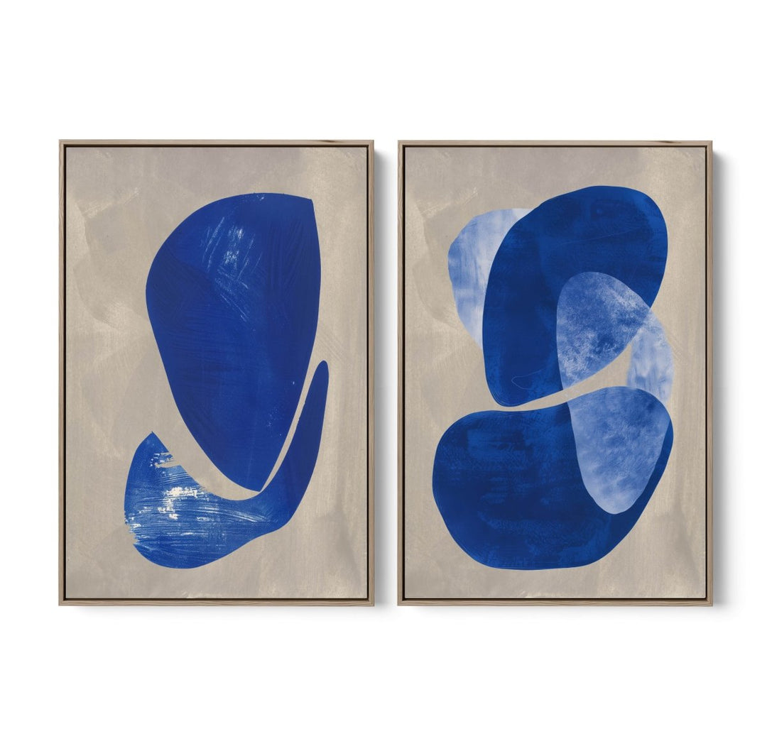 Cold Stone - Two Piece Geometric Blue Abstract Print Set - I Heart Wall Art - Poster Print, Canvas Print or Framed Art Print