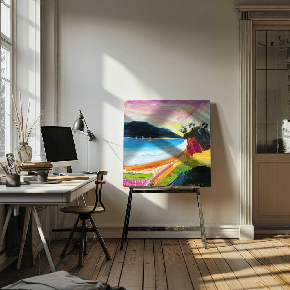 Colorful Beach Landscape - Square Stretched Canvas, Poster or Fine Art Print by Angela Hawkey - I Heart Wall Art - Poster Print, Canvas Print or Framed Art Print