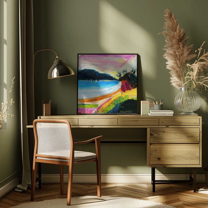 Colorful Beach Landscape - Square Stretched Canvas, Poster or Fine Art Print by Angela Hawkey - I Heart Wall Art - Poster Print, Canvas Print or Framed Art Print