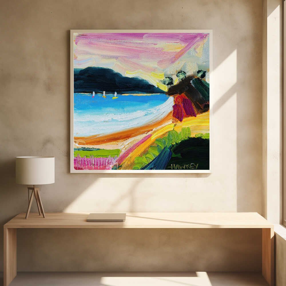 Colorful Beach Landscape - Square Stretched Canvas, Poster or Fine Art Print by Angela Hawkey - I Heart Wall Art - Poster Print, Canvas Print or Framed Art Print