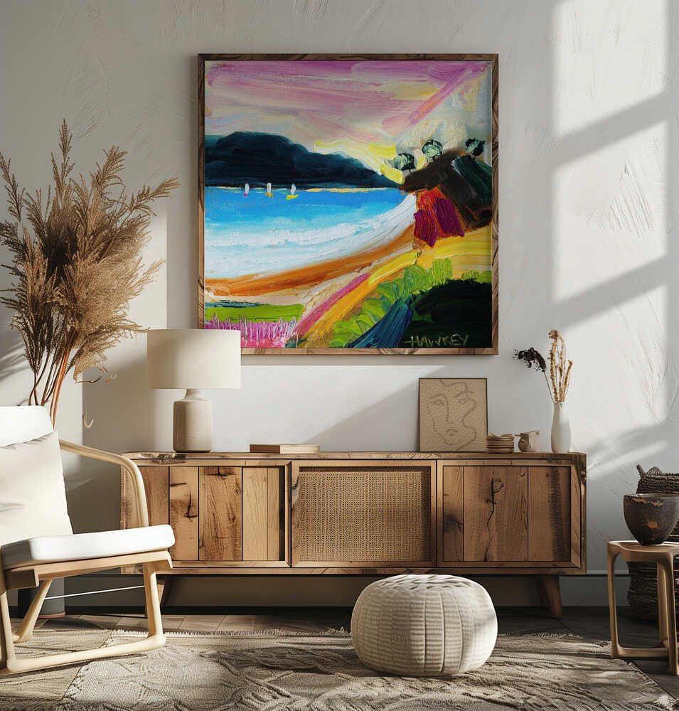 Colorful Beach Landscape - Square Stretched Canvas, Poster or Fine Art Print by Angela Hawkey - I Heart Wall Art - Poster Print, Canvas Print or Framed Art Print
