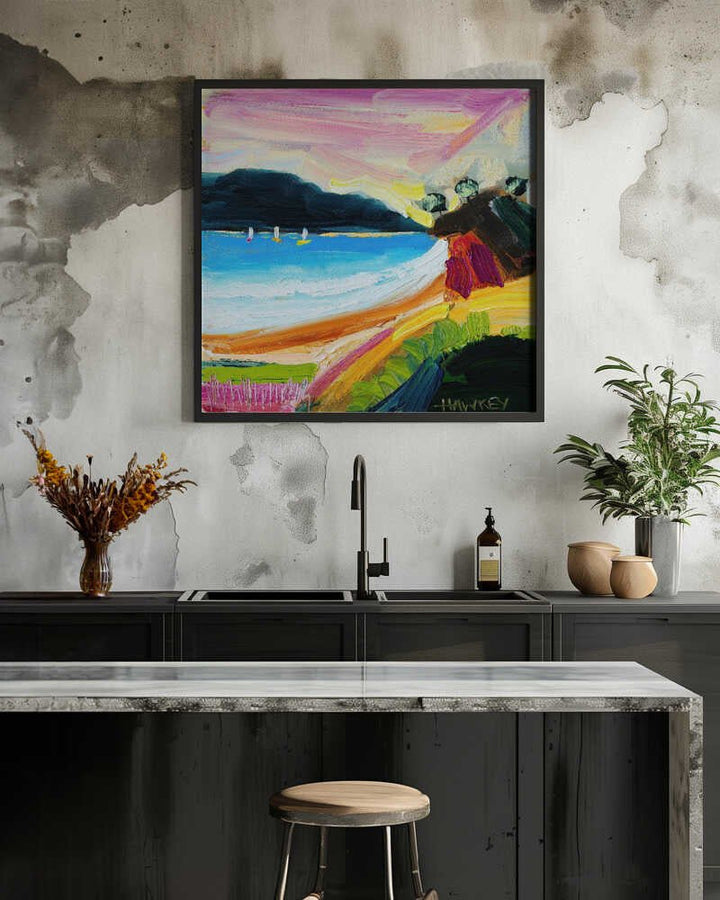 Colorful Beach Landscape - Square Stretched Canvas, Poster or Fine Art Print by Angela Hawkey - I Heart Wall Art - Poster Print, Canvas Print or Framed Art Print