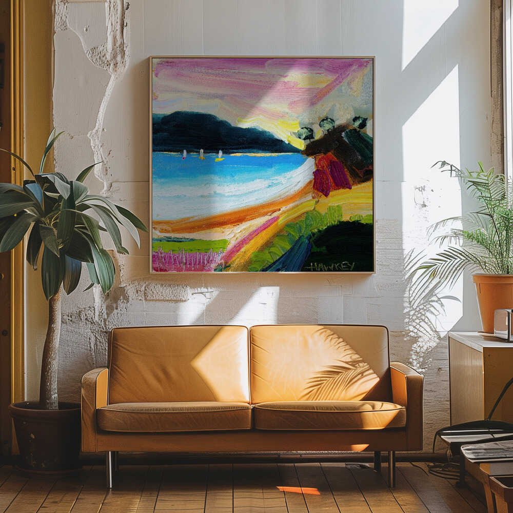 Colorful Beach Landscape - Square Stretched Canvas, Poster or Fine Art Print by Angela Hawkey - I Heart Wall Art - Poster Print, Canvas Print or Framed Art Print