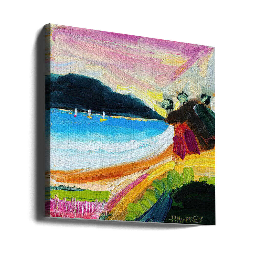 Colorful Beach Landscape - Square Stretched Canvas, Poster or Fine Art Print by Angela Hawkey - I Heart Wall Art - Poster Print, Canvas Print or Framed Art Print
