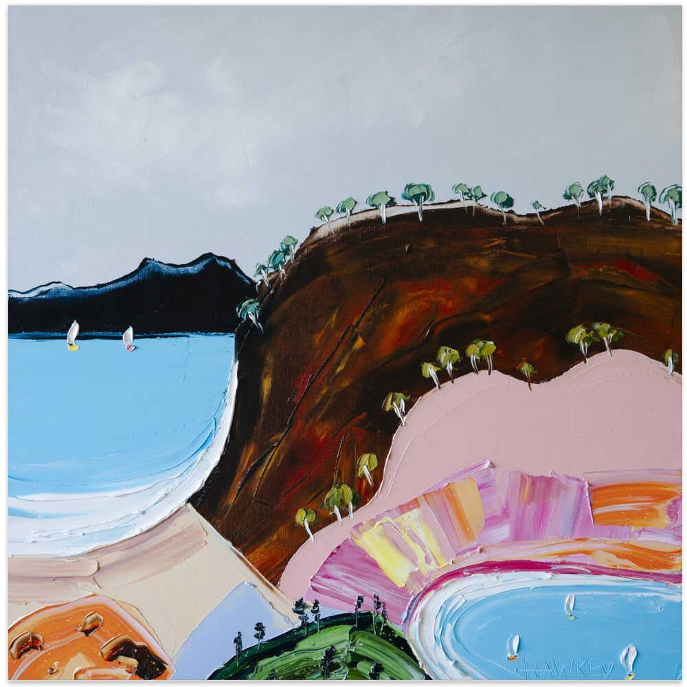 Colorful Coastal Bay - Square Stretched Canvas, Poster or Fine Art Print by Angela Hawkey - I Heart Wall Art - Poster Print, Canvas Print or Framed Art Print
