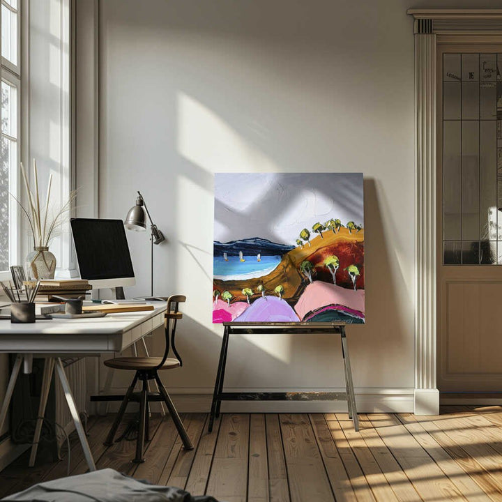 Colorful Coastal Sailboats - Square Stretched Canvas, Poster or Fine Art Print by Angela Hawkey - I Heart Wall Art - Poster Print, Canvas Print or Framed Art Print