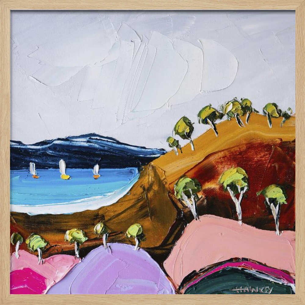 Colorful Coastal Sailboats - Square Stretched Canvas, Poster or Fine Art Print by Angela Hawkey - I Heart Wall Art - Poster Print, Canvas Print or Framed Art Print