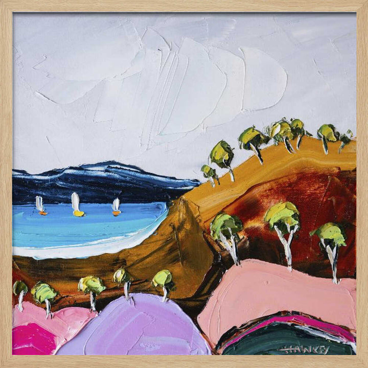 Colorful Coastal Sailboats - Square Stretched Canvas, Poster or Fine Art Print by Angela Hawkey - I Heart Wall Art - Poster Print, Canvas Print or Framed Art Print