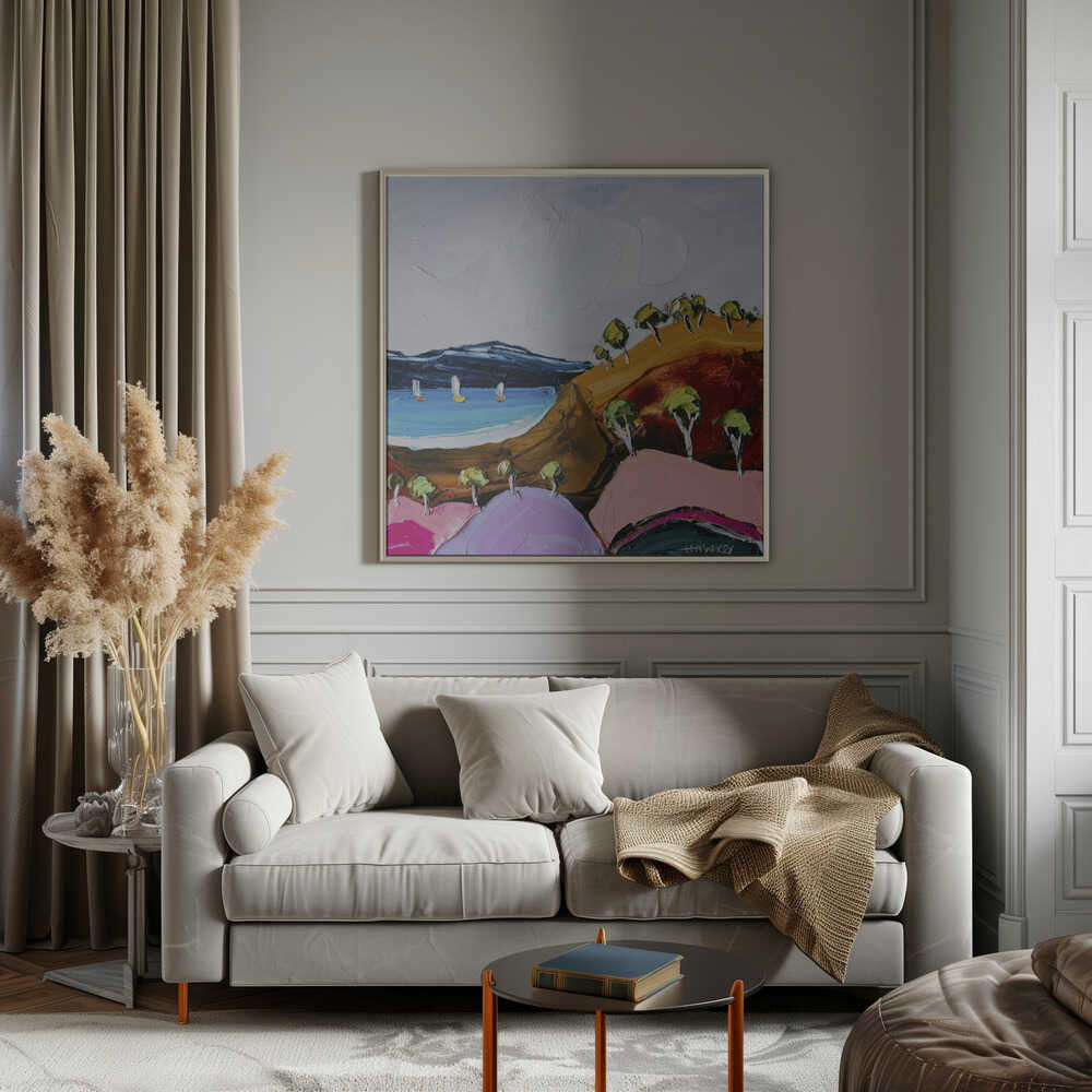 Colorful Coastal Sailboats - Square Stretched Canvas, Poster or Fine Art Print by Angela Hawkey - I Heart Wall Art - Poster Print, Canvas Print or Framed Art Print