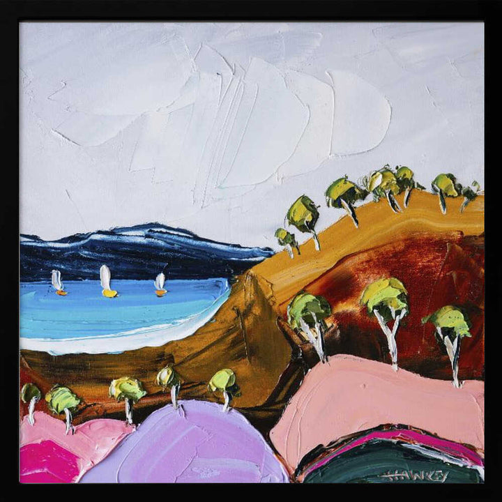 Colorful Coastal Sailboats - Square Stretched Canvas, Poster or Fine Art Print by Angela Hawkey - I Heart Wall Art - Poster Print, Canvas Print or Framed Art Print