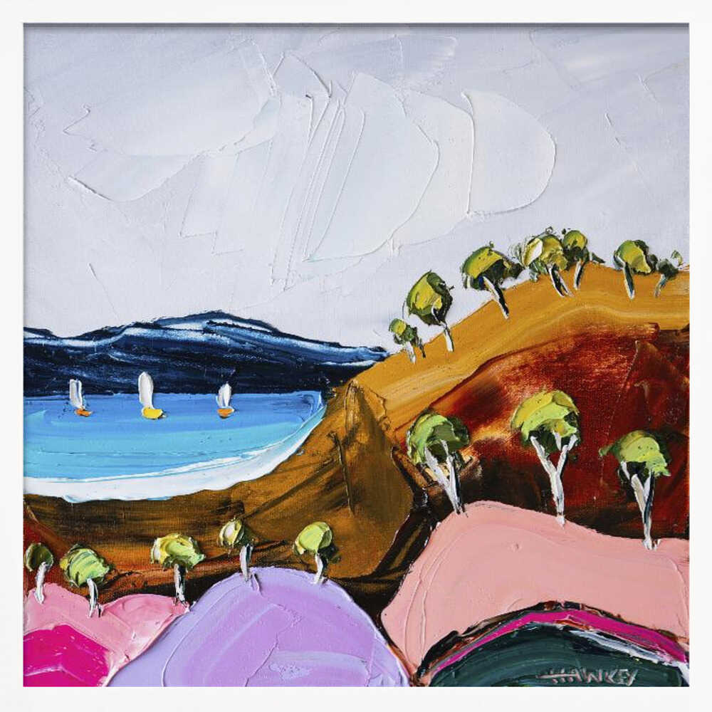Colorful Coastal Sailboats - Square Stretched Canvas, Poster or Fine Art Print by Angela Hawkey - I Heart Wall Art - Poster Print, Canvas Print or Framed Art Print
