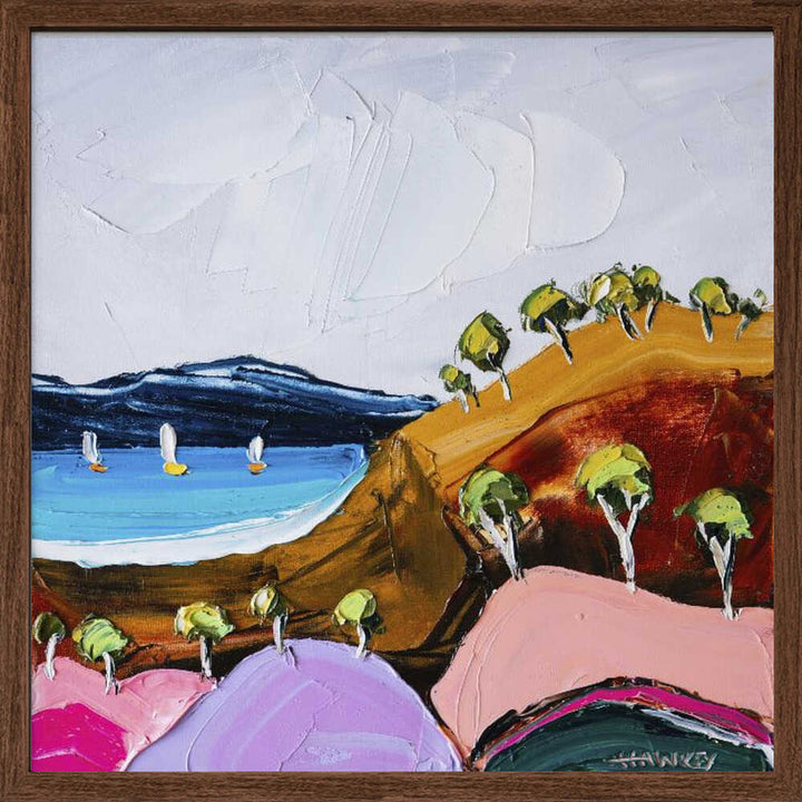 Colorful Coastal Sailboats - Square Stretched Canvas, Poster or Fine Art Print by Angela Hawkey - I Heart Wall Art - Poster Print, Canvas Print or Framed Art Print