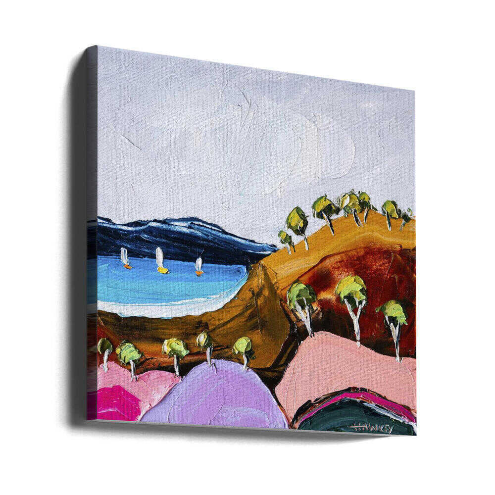 Colorful Coastal Sailboats - Square Stretched Canvas, Poster or Fine Art Print by Angela Hawkey - I Heart Wall Art - Poster Print, Canvas Print or Framed Art Print