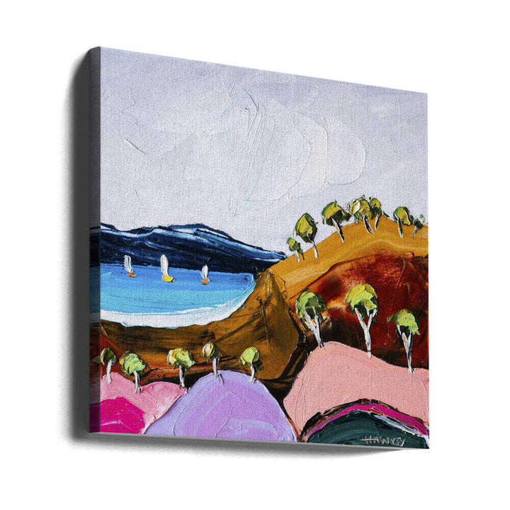 Colorful Coastal Sailboats - Square Stretched Canvas, Poster or Fine Art Print by Angela Hawkey - I Heart Wall Art - Poster Print, Canvas Print or Framed Art Print