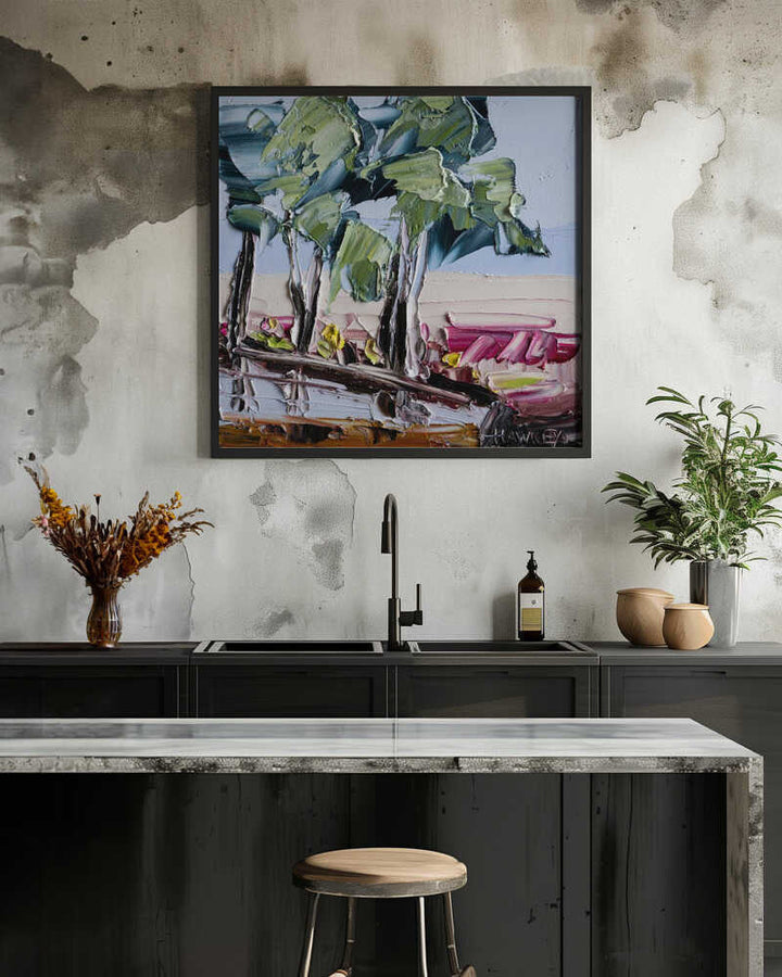 Colorful Eucalyptus Landscape - Square Stretched Canvas, Poster or Fine Art Print by Angela Hawkey - I Heart Wall Art - Poster Print, Canvas Print or Framed Art Print