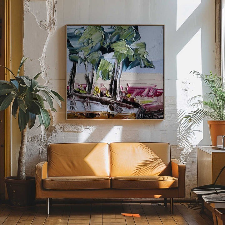 Colorful Eucalyptus Landscape - Square Stretched Canvas, Poster or Fine Art Print by Angela Hawkey - I Heart Wall Art - Poster Print, Canvas Print or Framed Art Print