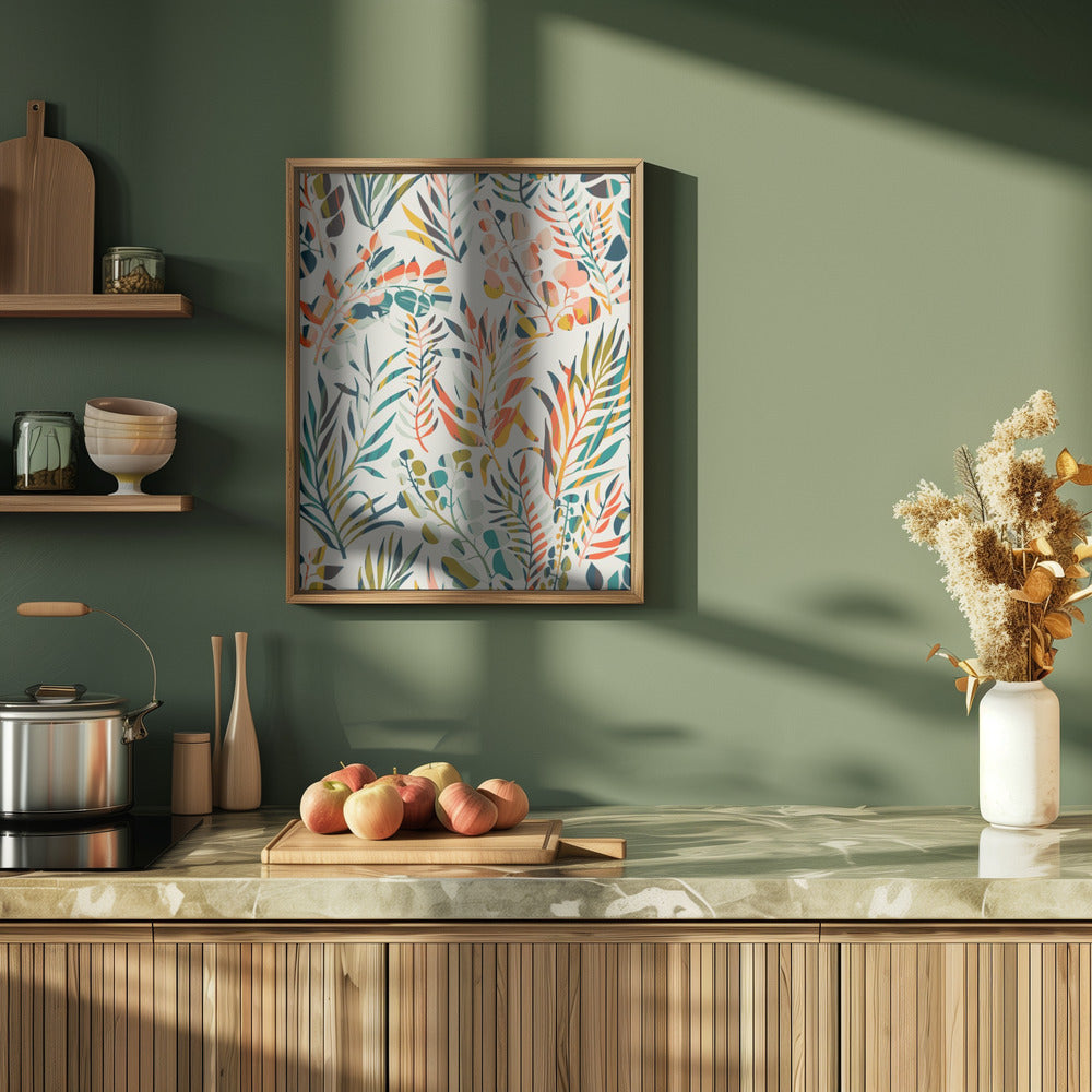 Colorful Leaves Pattern - Stretched Canvas, Poster or Fine Art Print I Heart Wall Art