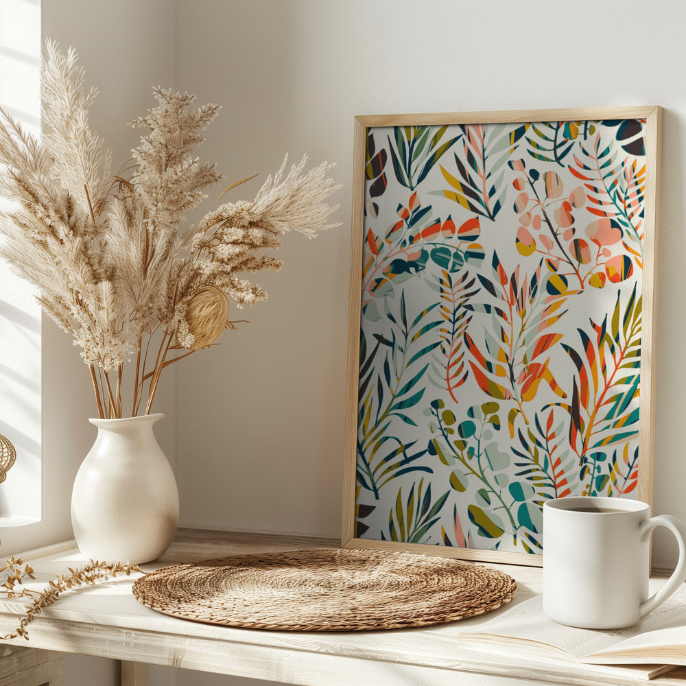 Colorful Leaves Pattern - Stretched Canvas, Poster or Fine Art Print I Heart Wall Art