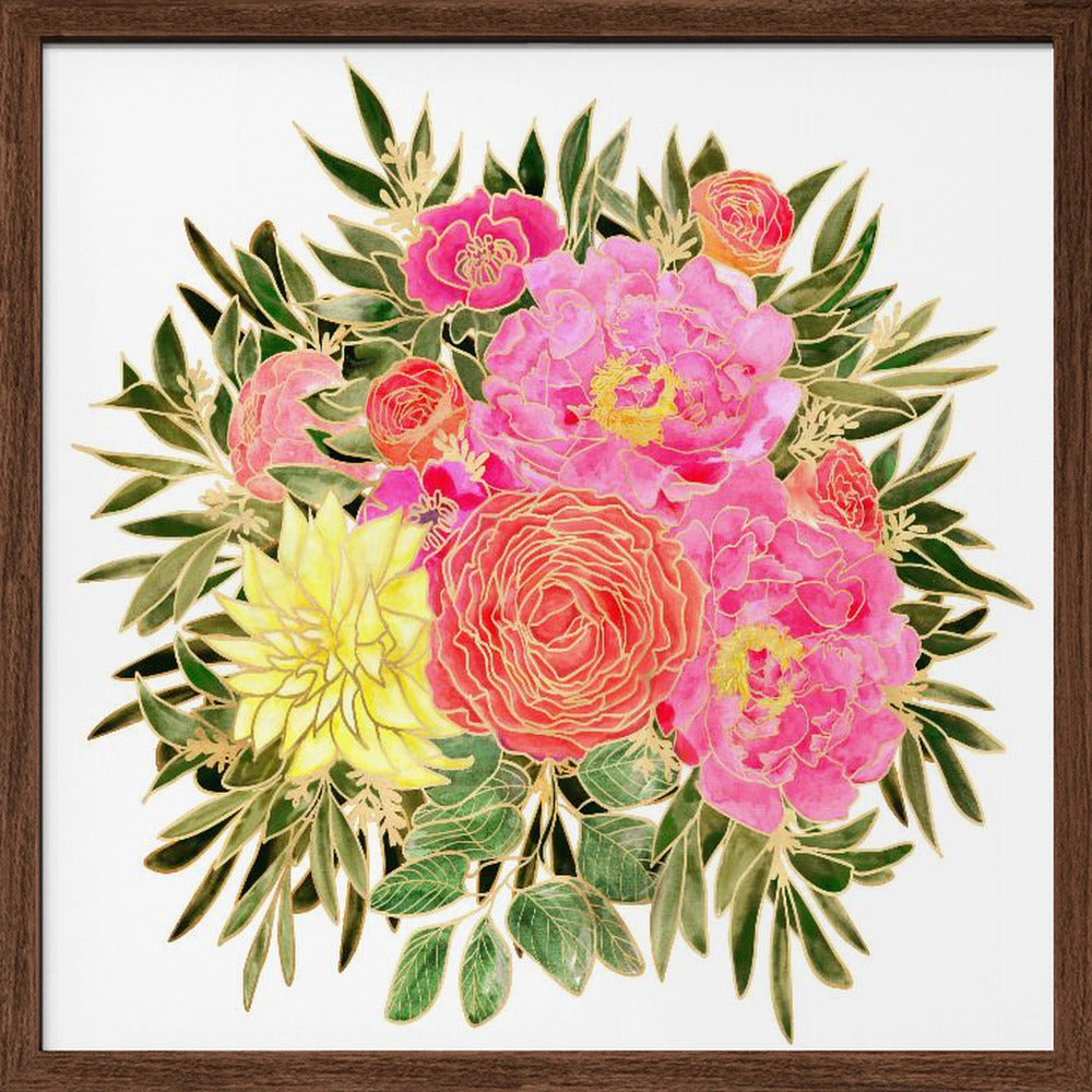 Colorful Nanette floral bouquet - Square Stretched Canvas, Poster or Fine Art Print I Heart Wall Art