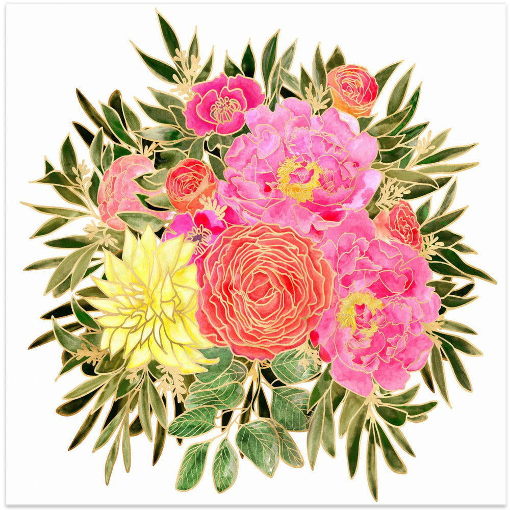 Colorful Nanette floral bouquet - Square Stretched Canvas, Poster or Fine Art Print I Heart Wall Art