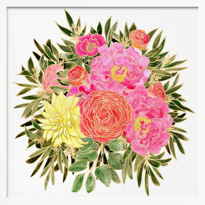 Colorful Nanette floral bouquet - Square Stretched Canvas, Poster or Fine Art Print I Heart Wall Art