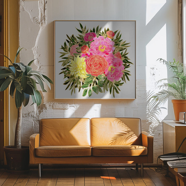 Colorful Nanette floral bouquet - Square Stretched Canvas, Poster or Fine Art Print I Heart Wall Art